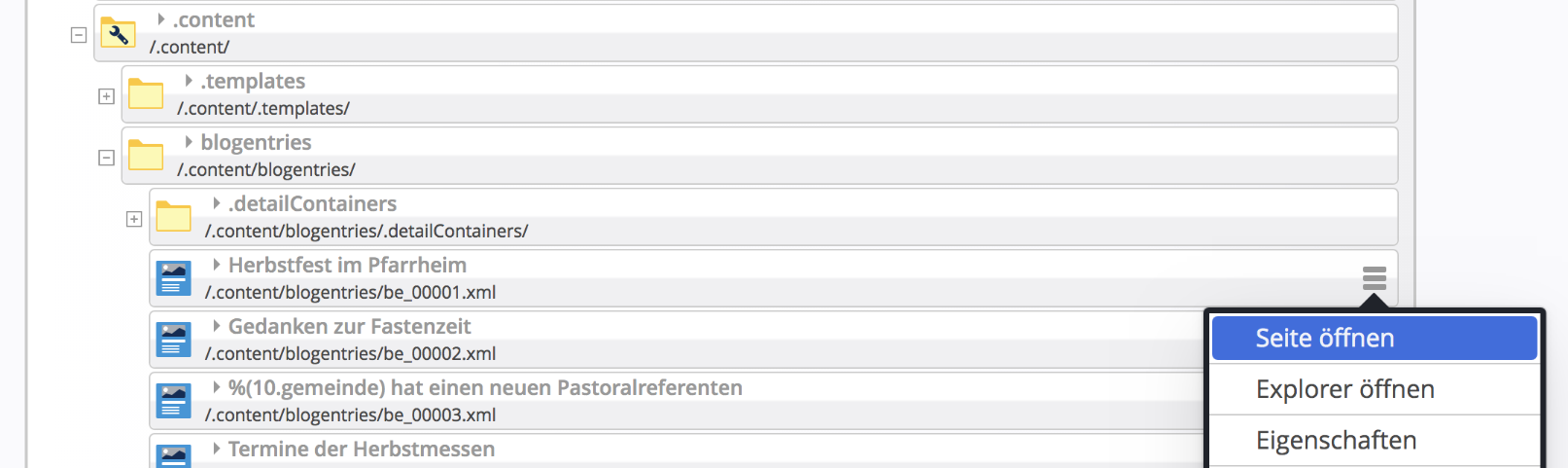 Detail-Inhalte aus der Sitemap bearbeiten