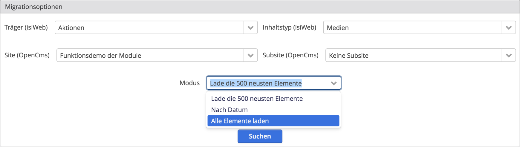 Einstellung der Ergebnislistengröße