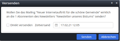 Versenden Dialog: Zeitversand