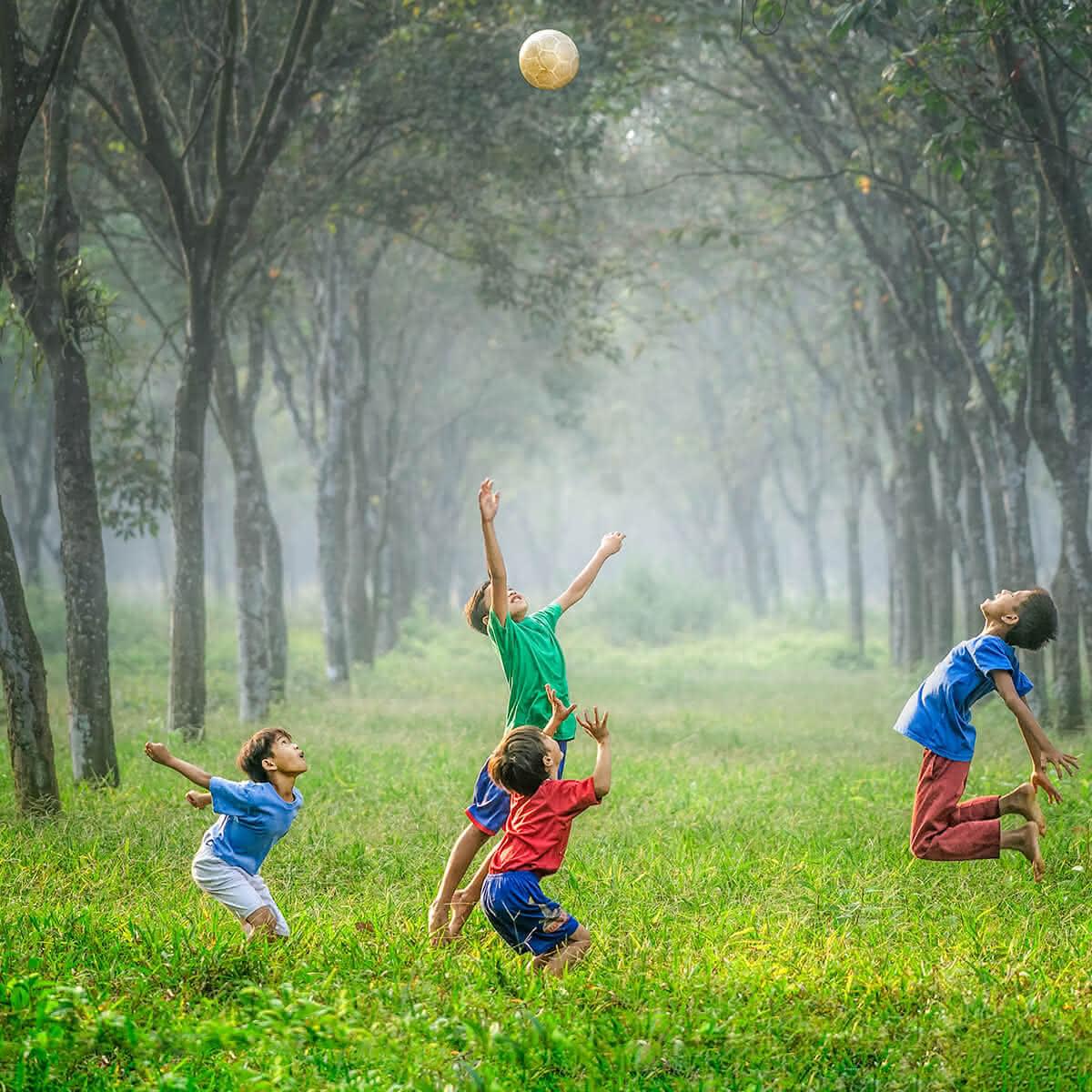 Spielende Kinder auf einer Wiese